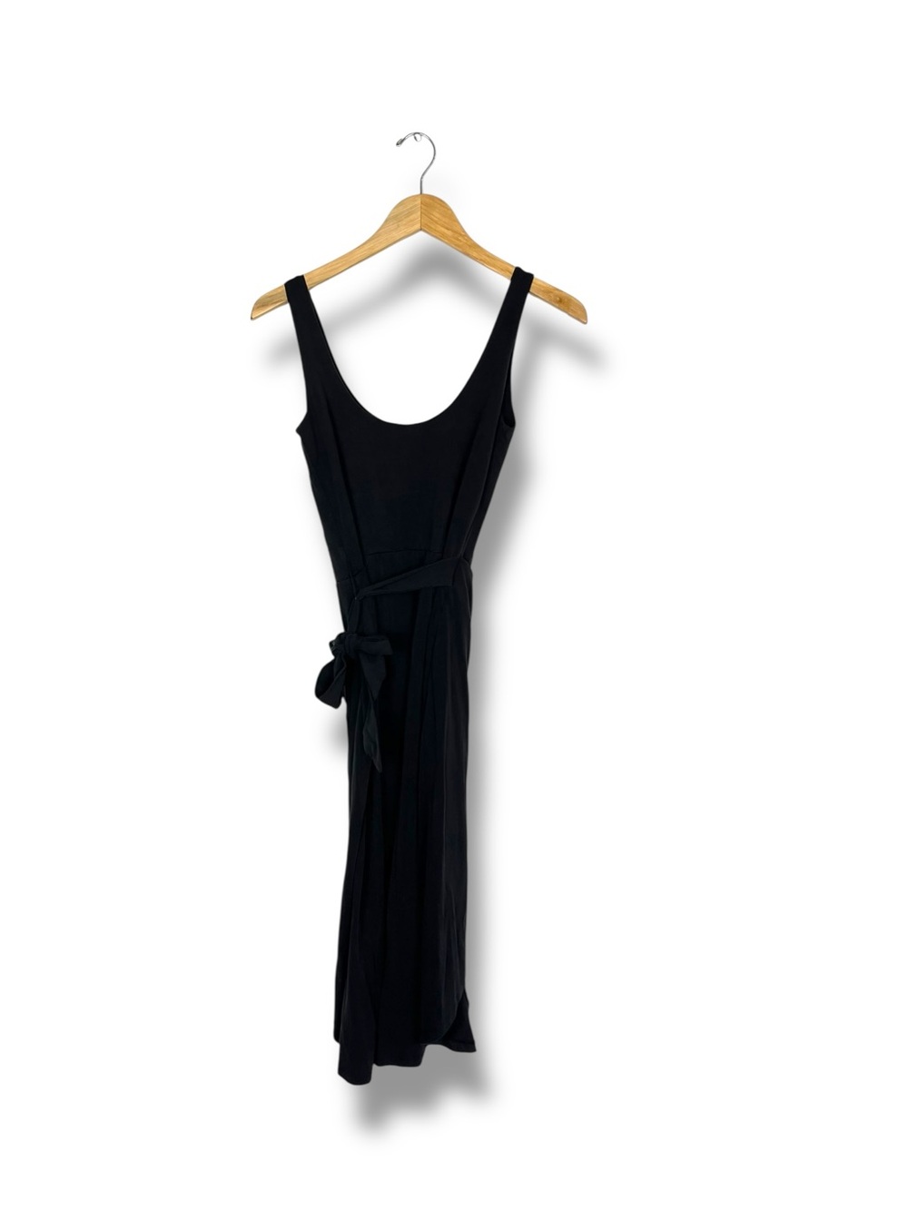 Beyond Yoga Intrigue Black Wrap Midi Dress  Small Minimalist Travel USA Made - Picture 12 of 12